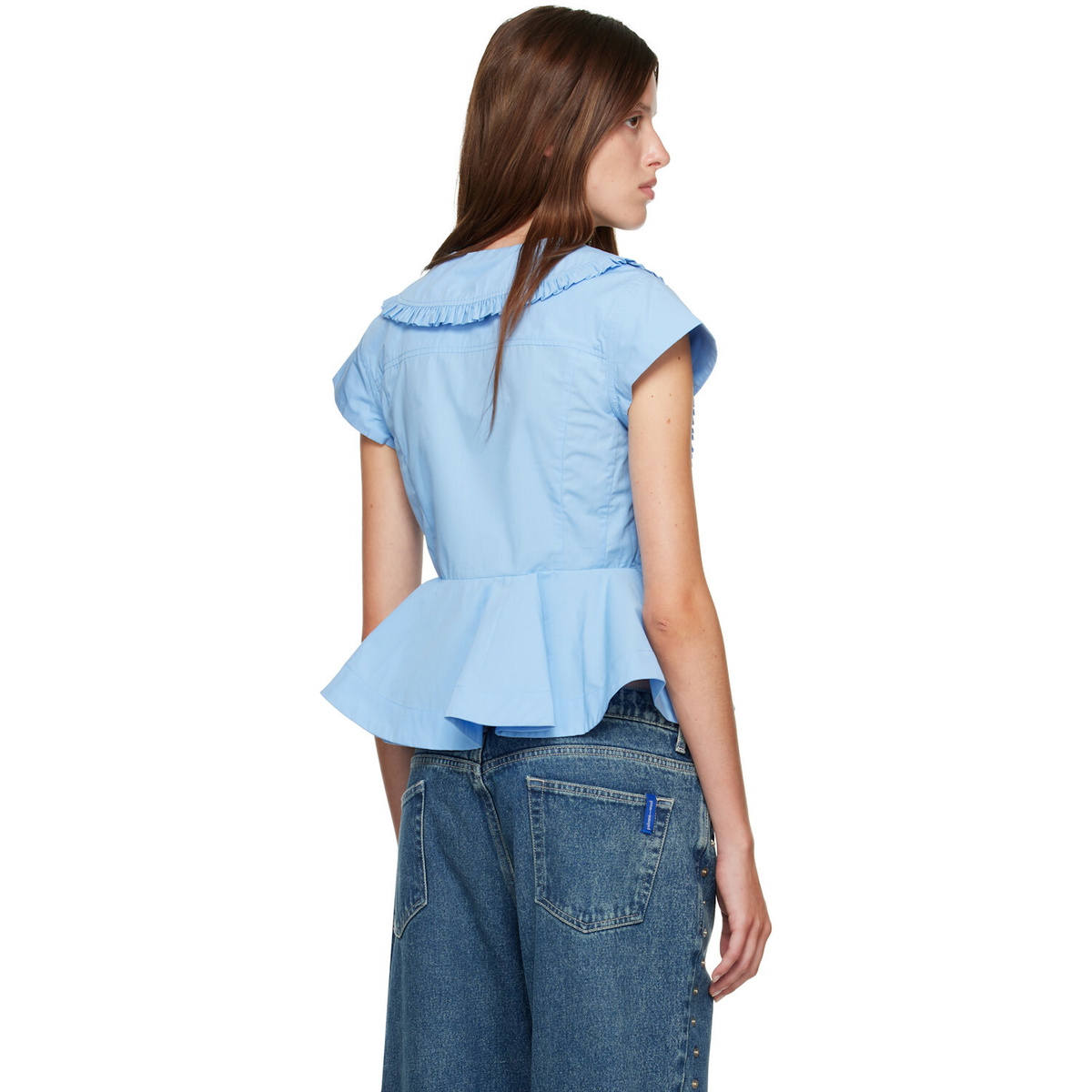 GANNI Blue Cotton Poplin Blouse