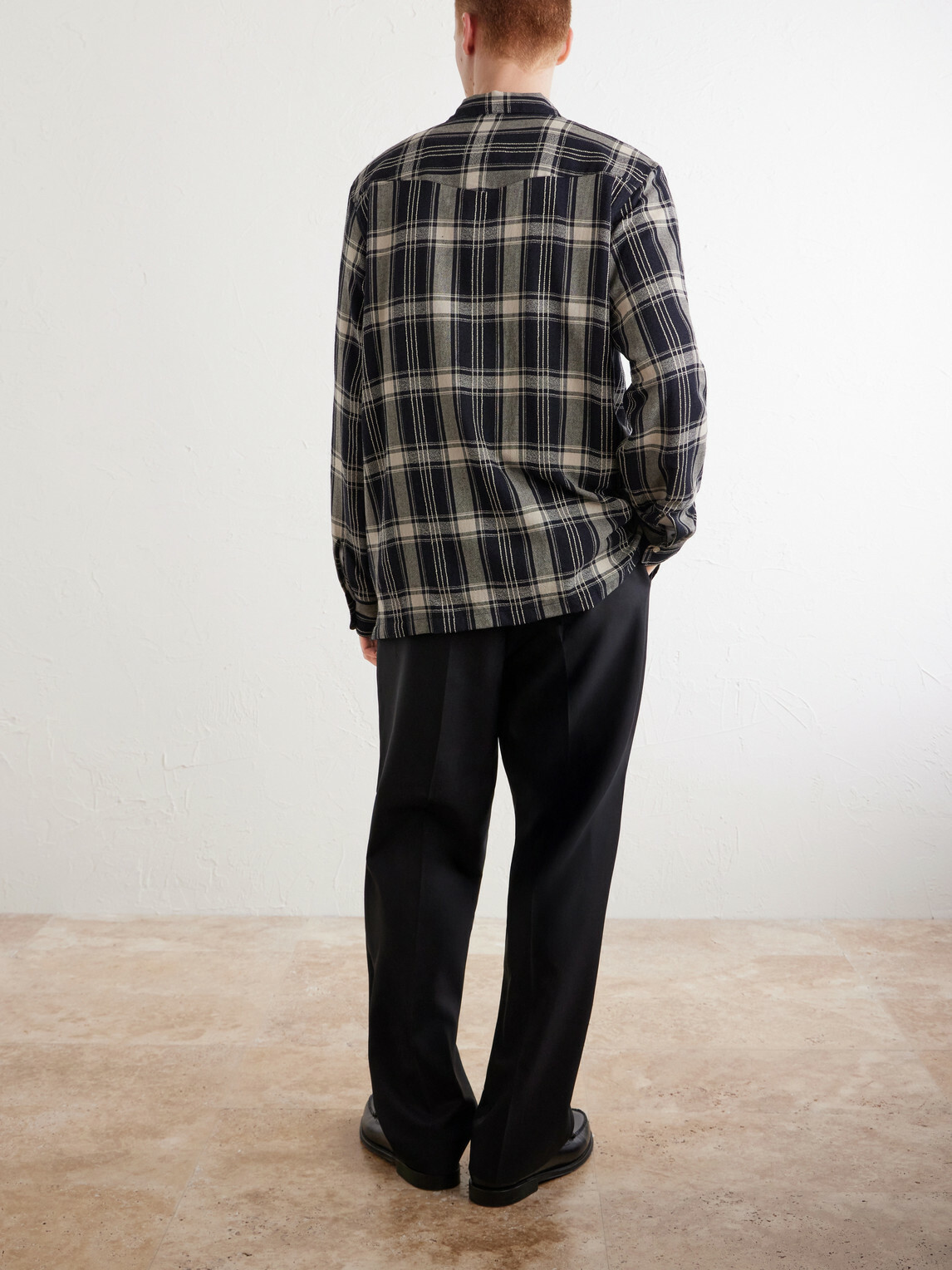 Officine Générale - Eren Camp-Collar Checked Cotton-Blend Shirt - Blue