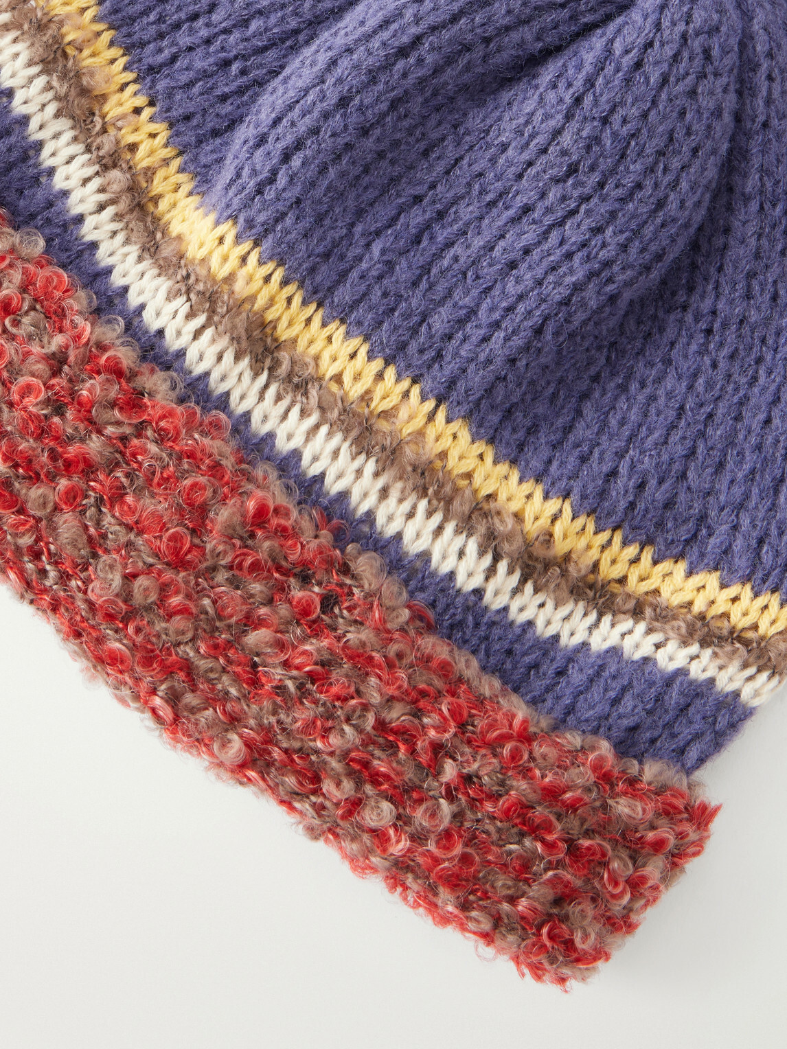 KAPITAL - Bouclé-Trimmed Knitted Mélange Beanie - Blue