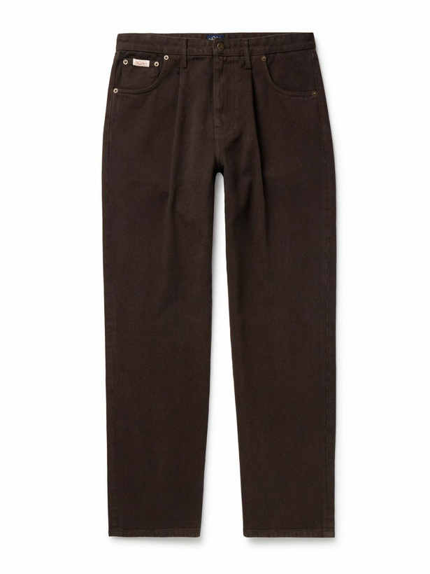 Photo: Noah - Straight-Leg Pleated Brushed Organic Cotton-Twill Trousers - Brown