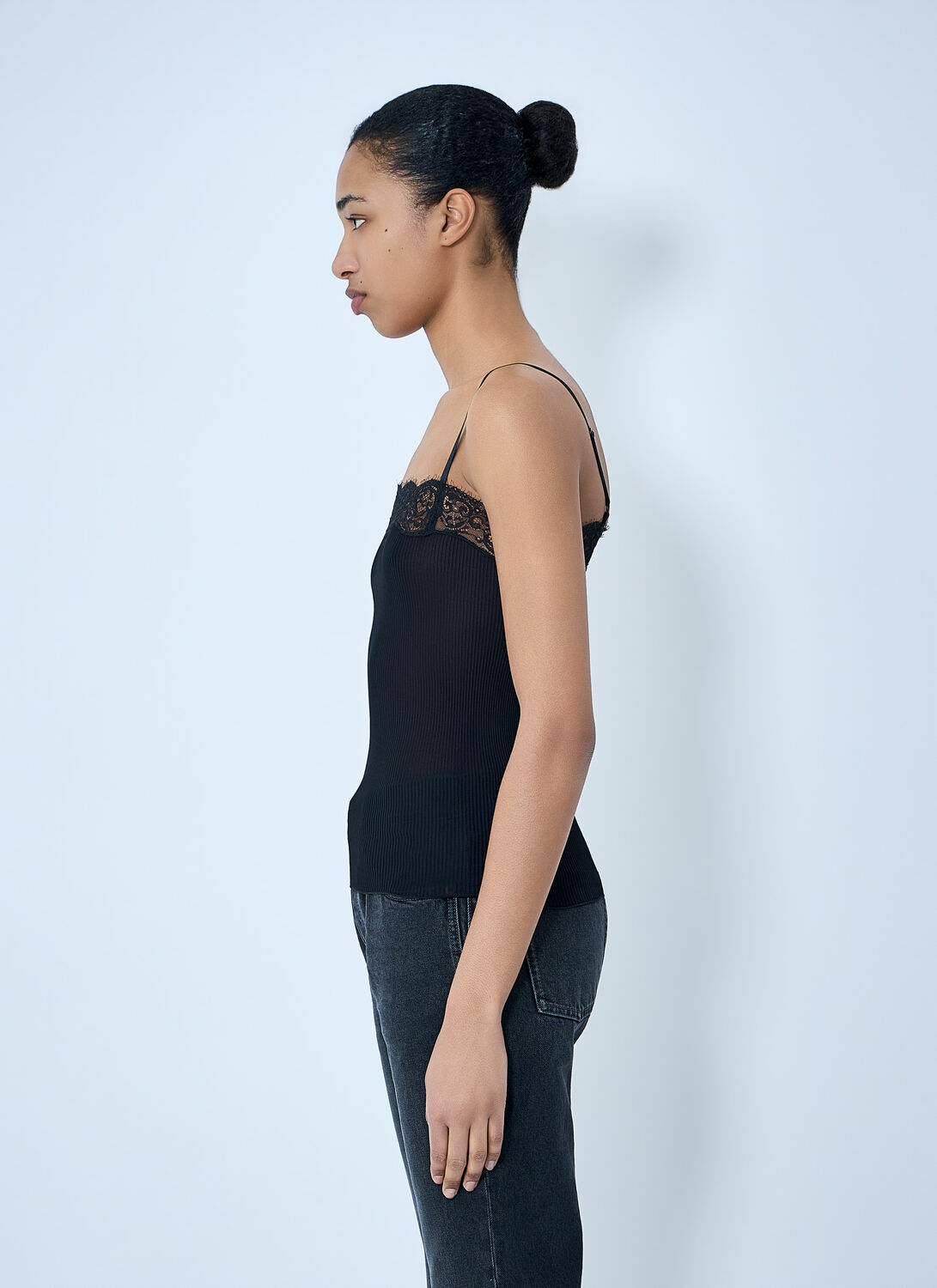 Saint Laurent Lace-Trimmed Silk Tank Top