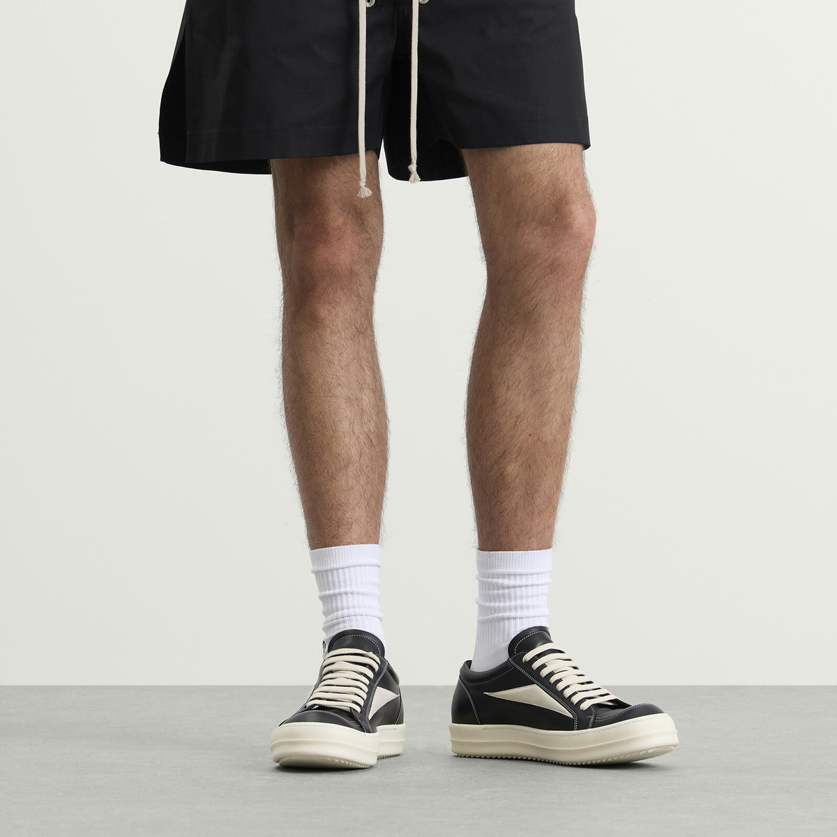 Rick Owens Men's Leather Vintage Sneaks in Black/Milk/Milk
