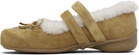 OPEN YY Tan Shearling Heart Stud Ballet Flats