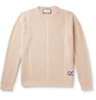 Gucci - Logo-Embroidered Cable-Knit Wool-Blend Sweater - Neutrals