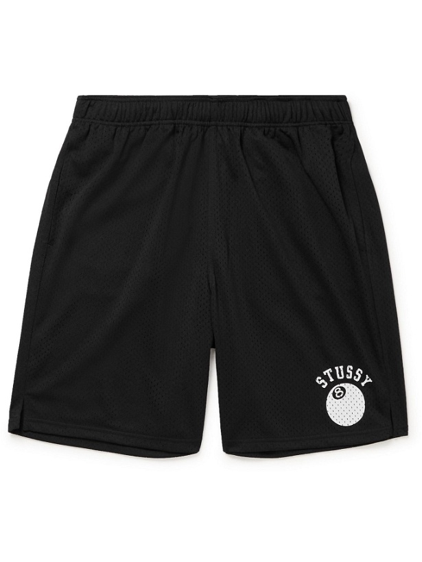 Photo: Stussy - 8-Ball Wide-Leg Logo-Print Mesh Shorts - Black