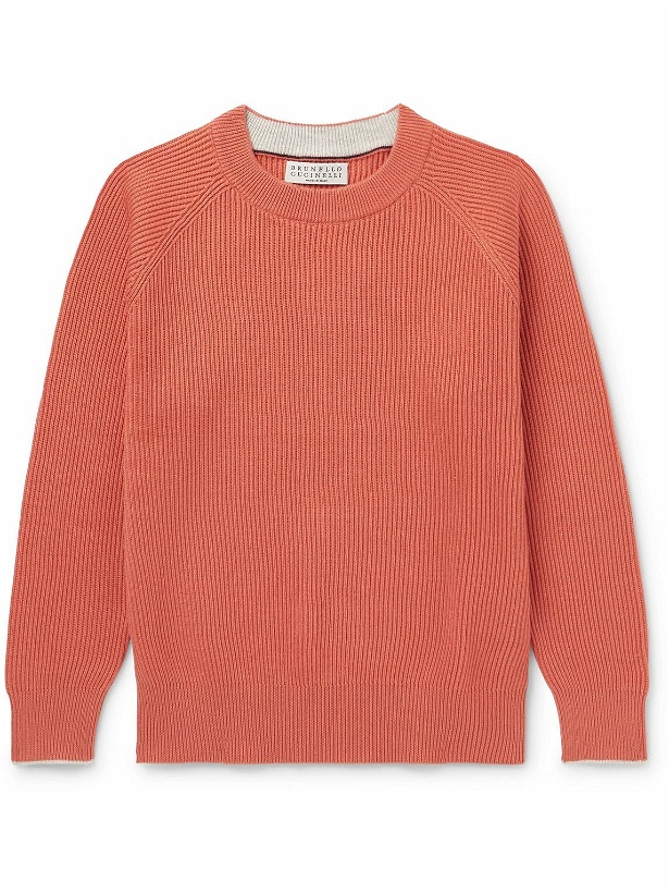 Photo: Brunello Cucinelli Kids - Ages 4-7 Ribbed Cotton Sweater - Orange - 6