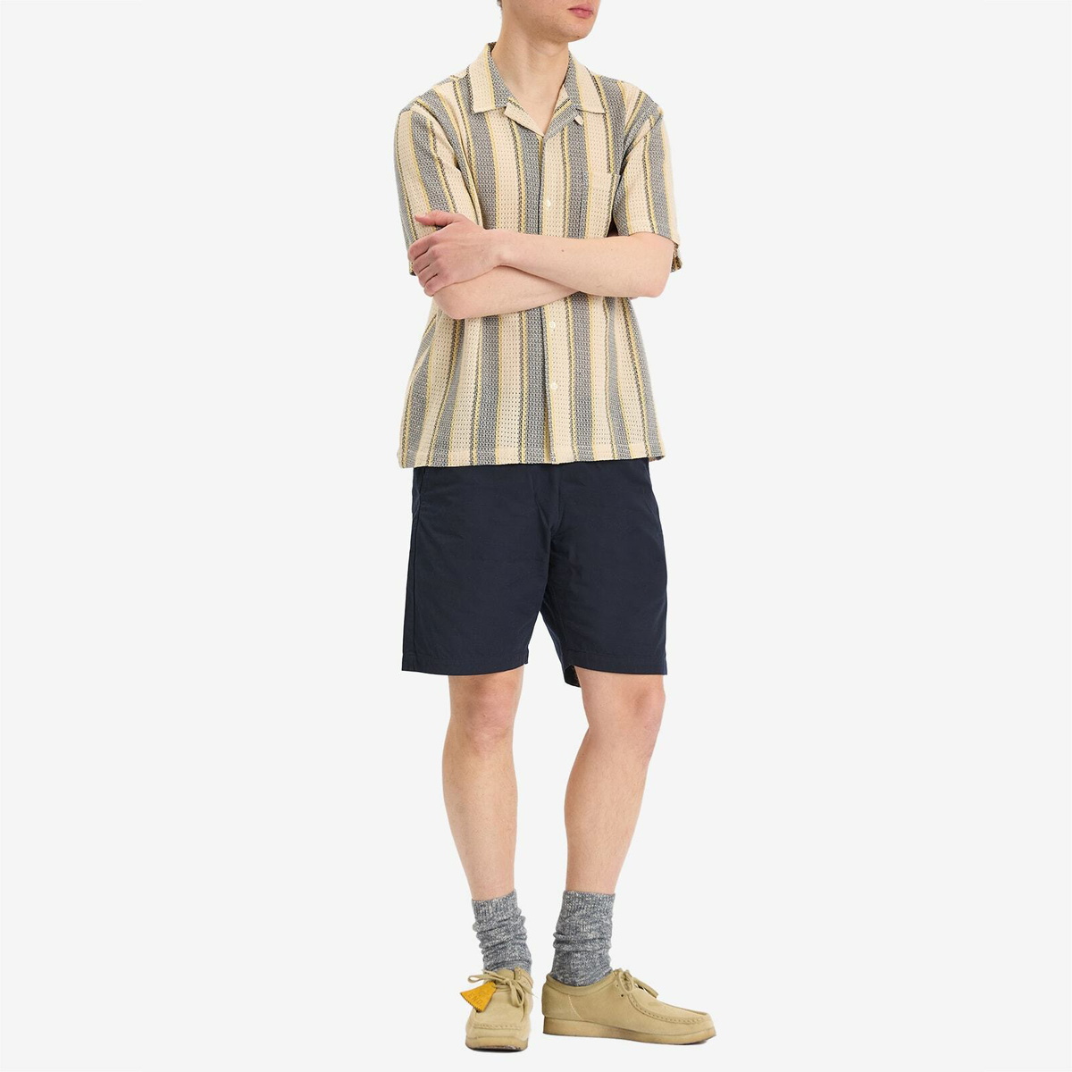 Universal Works Men's Military Shirting Simple Shorts in Navy