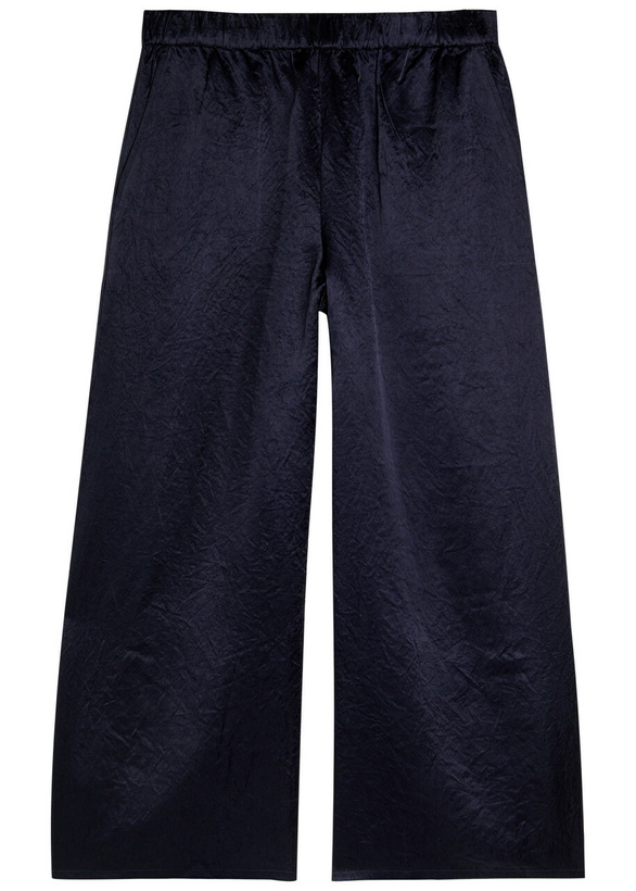 Photo: Eileen Fisher Crinkled Wide-leg Satin Trousers Dark Blue