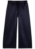 Eileen Fisher Crinkled Wide-leg Satin Trousers Dark Blue