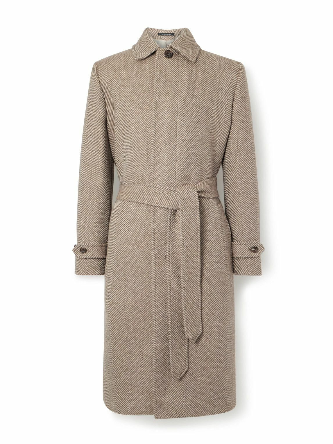 Richard James - Belted Herringbone Virgin Wool Coat - Brown