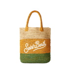 MC2 Saint Barth Raffia Bucket Bag With Multicolor Stripes And Embroidery
