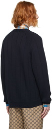 Gucci Navy Wool Web Cardigan