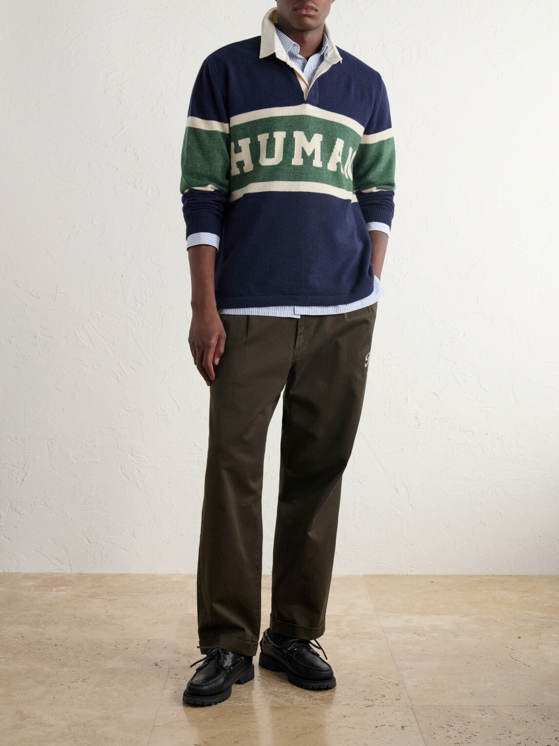 Human Made - Logo-Intarsia Wool-Blend Polo Sweater - Blue