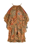 Etro Paisley Frill Cotton Mini Dress Multicoloured