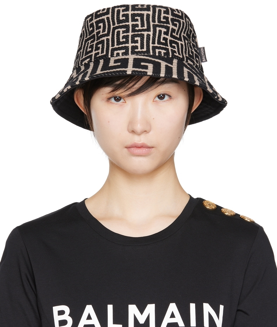 Jacquard bucket hat with Balmain monogram black - Women