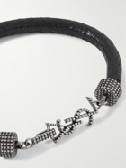 SAINT LAURENT - Logo-Embellished Textured-Leather and Silver-Tone Bracelet - Black