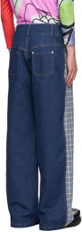 Chopova Lowena Blue Tartan & Denim Jeans