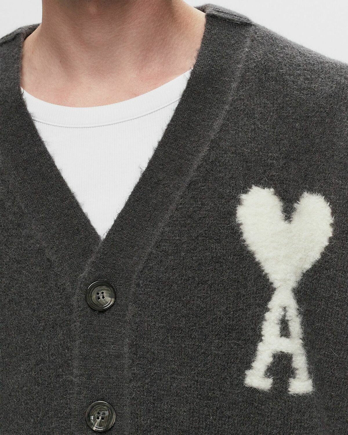 Ami Paris Cardigan Ami De Coeur Ecru Grey Zippers & Cardigans