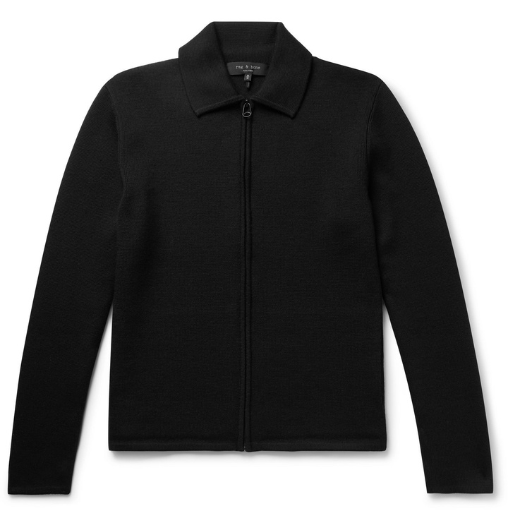 Photo: rag & bone - Merino Wool-Blend Zip-Up Cardigan - Black