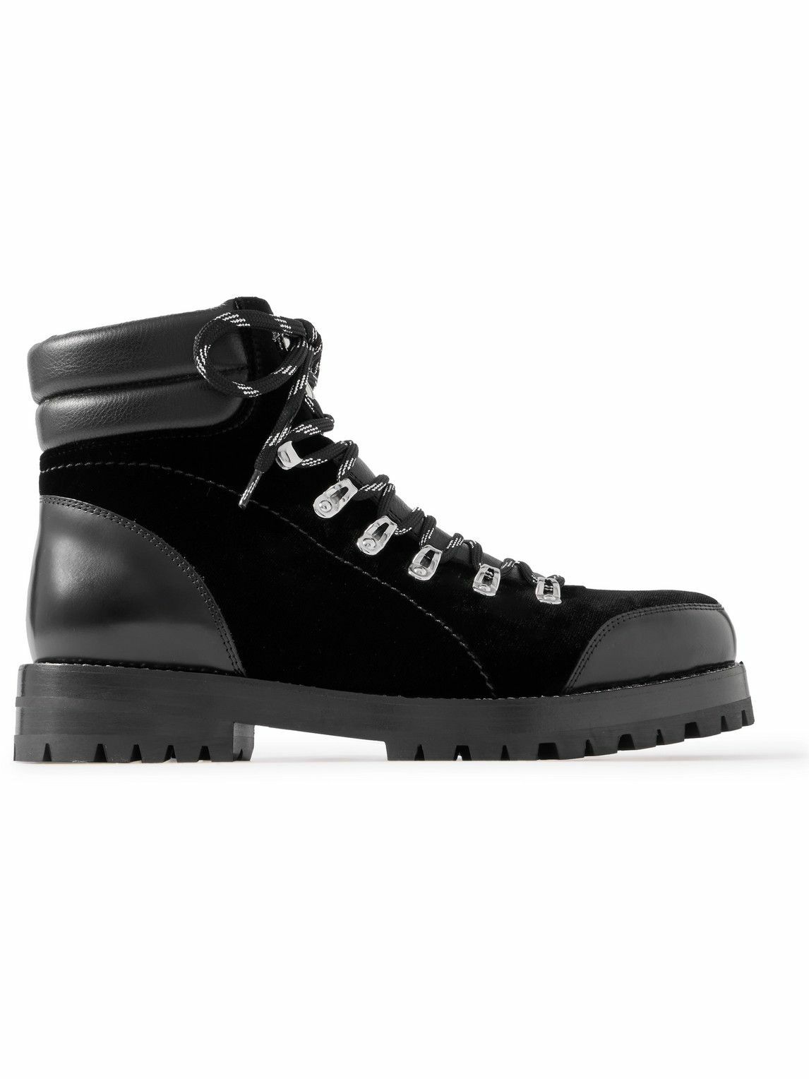 Manolo Blahnik - Janka Leather-Trimmed Velvet Hiking Boots - Black