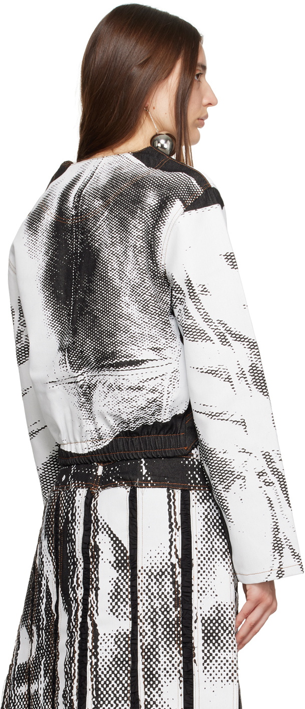 Feben White & Black Chariot Biker Denim Jacket