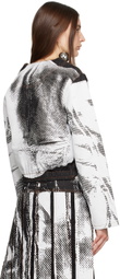 Feben White & Black Chariot Biker Denim Jacket