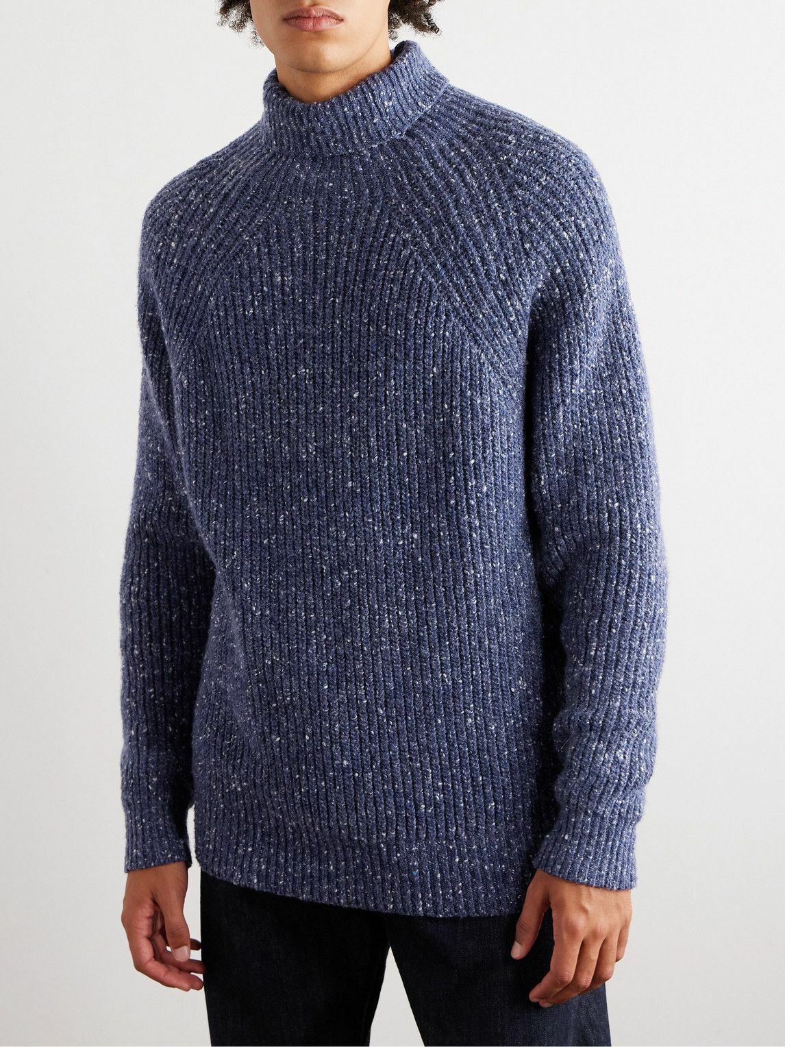 Inis Meáin - Boatbuilder Ribbed Cashmere Rollneck Sweater - Blue Inis Meáin