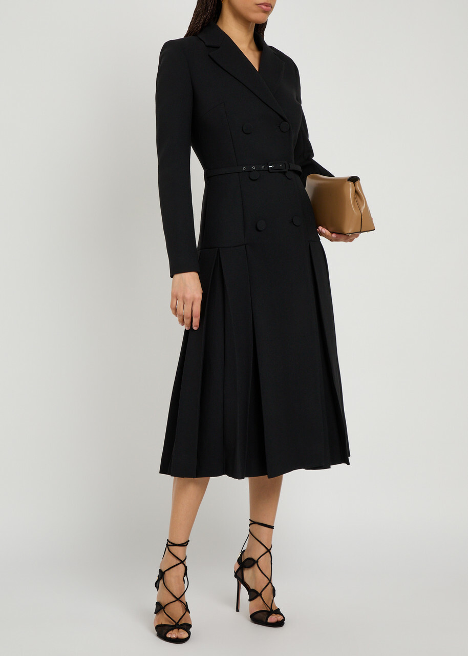 Emilia Wickstead Chaney Belted Wool Midi Dress Black