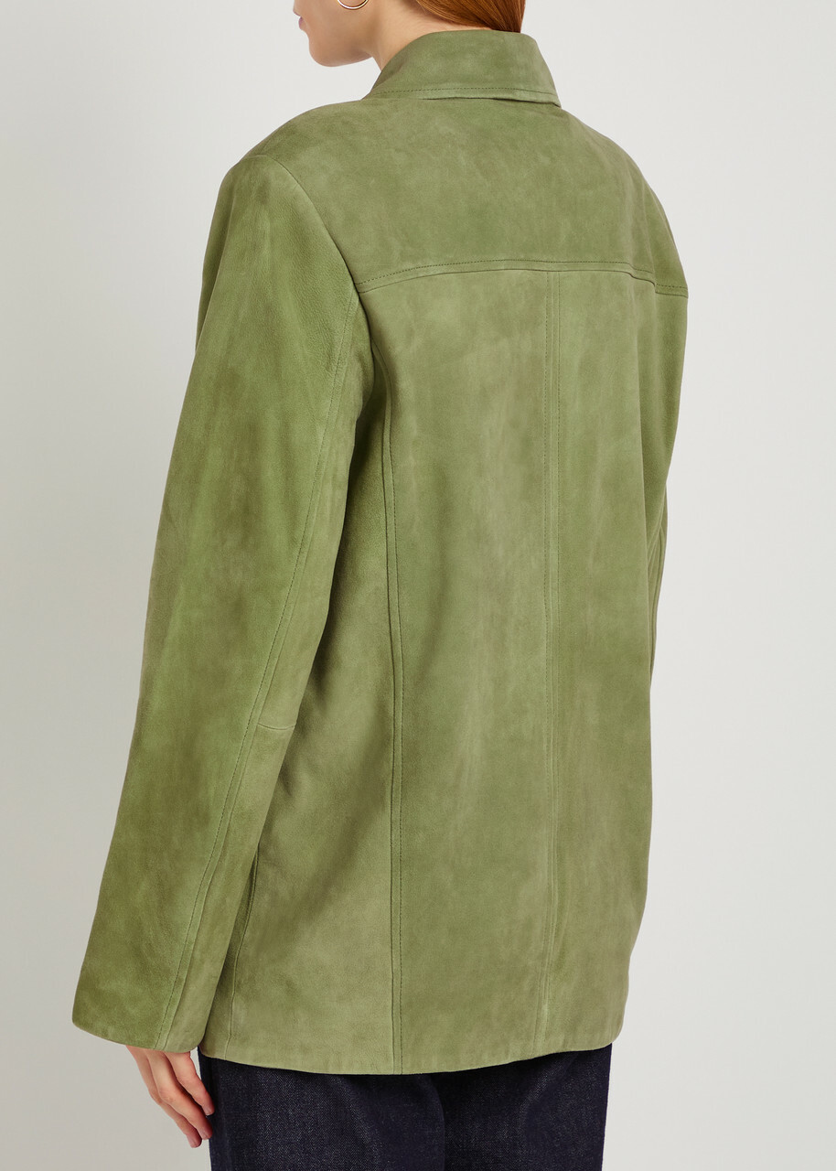 Reformation Veda Lincoln Panelled Suede Jacket Green