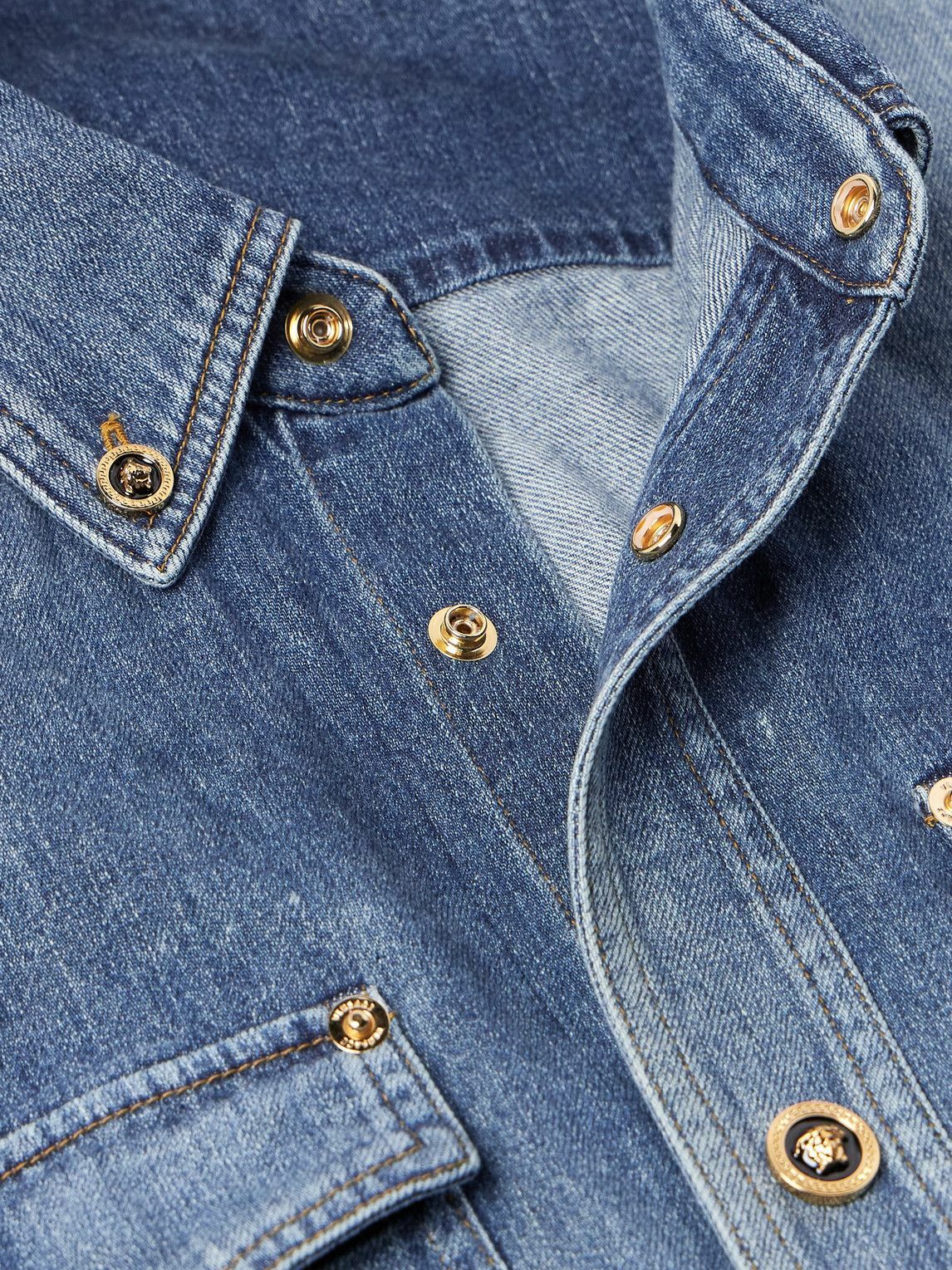 Versace - Button-Down Collar Denim Overshirt - Blue
