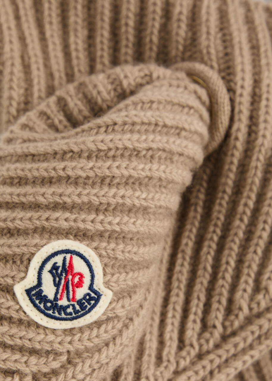 Moncler Logo Ribbed Wool-blend Scarf - Beige - One Size