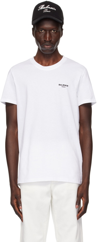 Photo: Balmain White 'Balmain Paris' Flocked T-Shirt