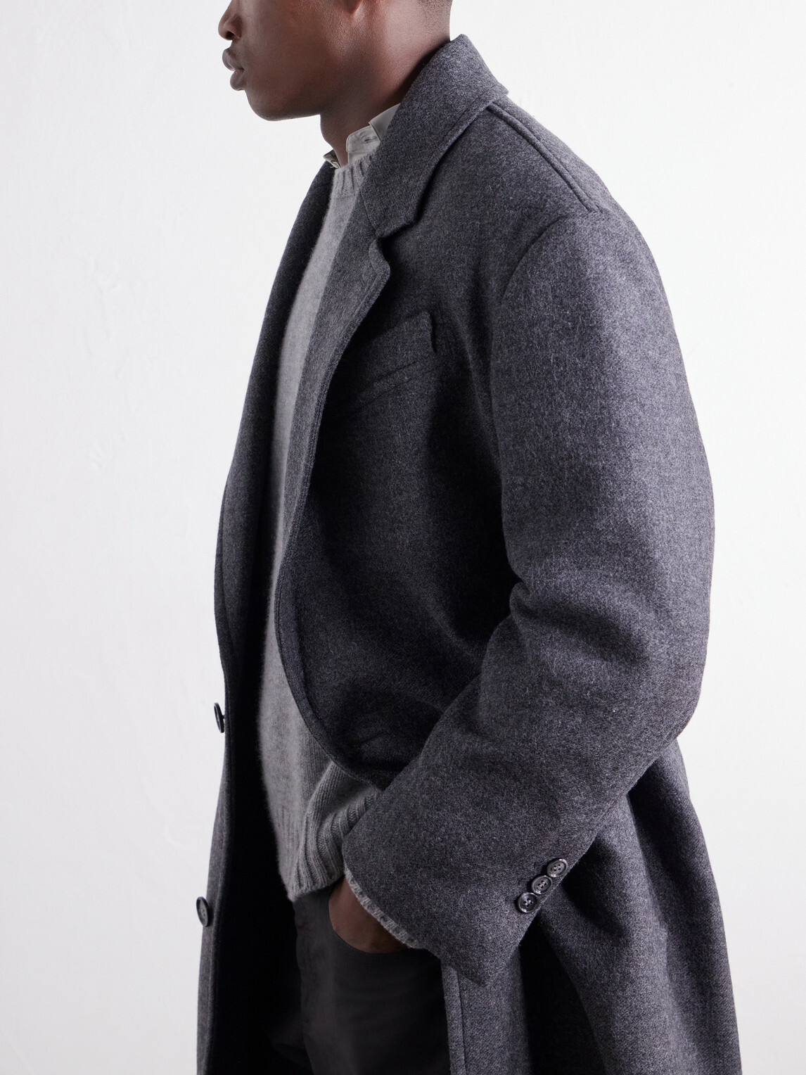 AMI PARIS - Boiled Virgin Wool-Gabardine Coat - Gray