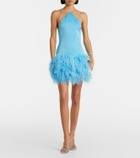 David Koma Feather-trimmed satin minidress
