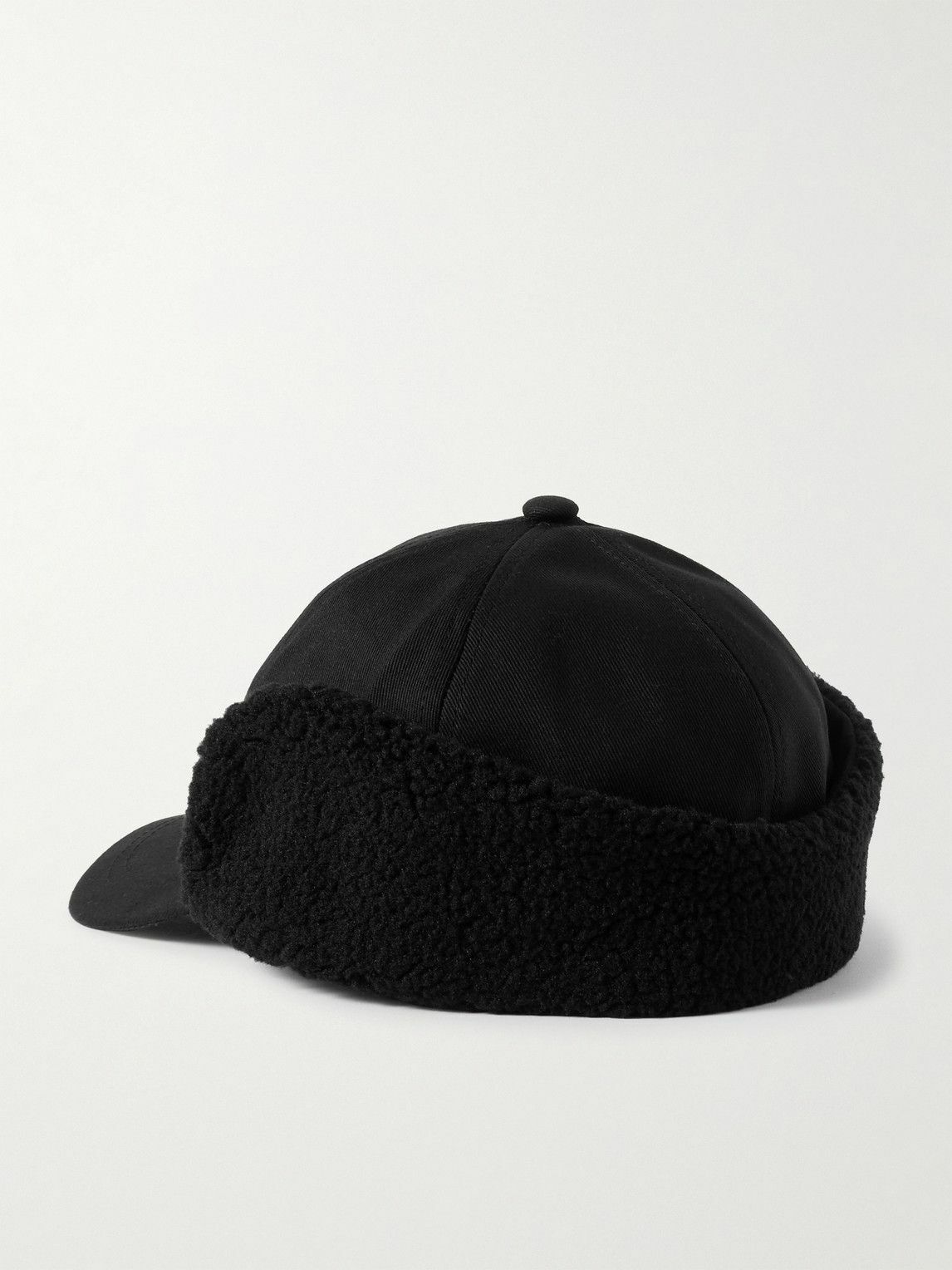 Paul Smith - Faux Shearling-Trimmed Cotton-Twill Trapper Hat - Black