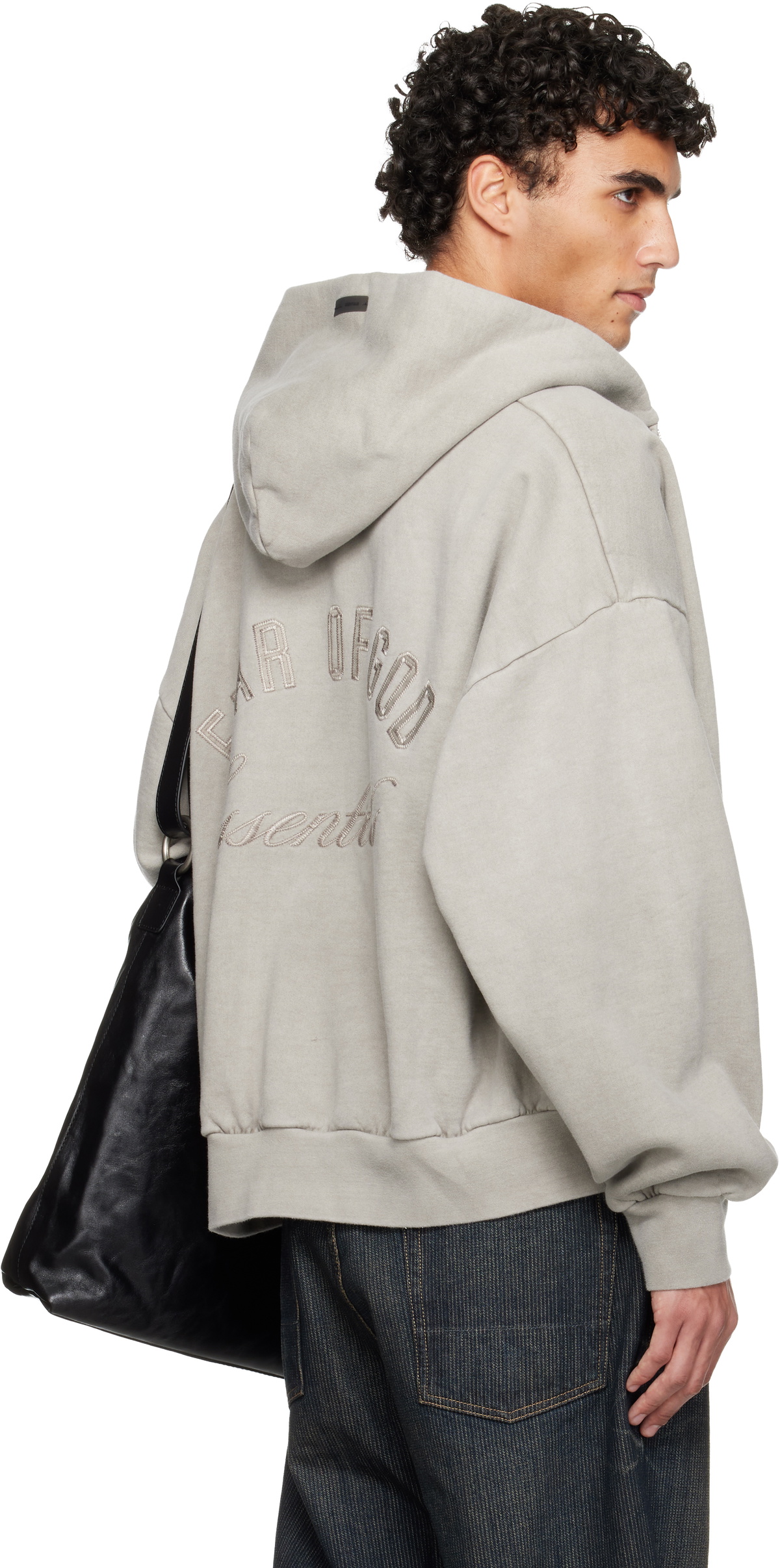Fear of God ESSENTIALS Gray Holiday Embroidered Classic Full Zip Hoodie
