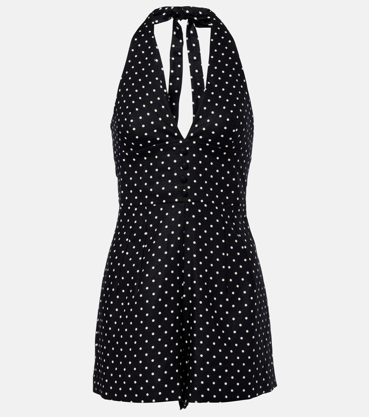 Faithfull Sofia polka-dot halterneck linen romper