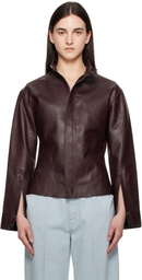 Victoria Beckham Burgundy Sculptural Leather Jacket