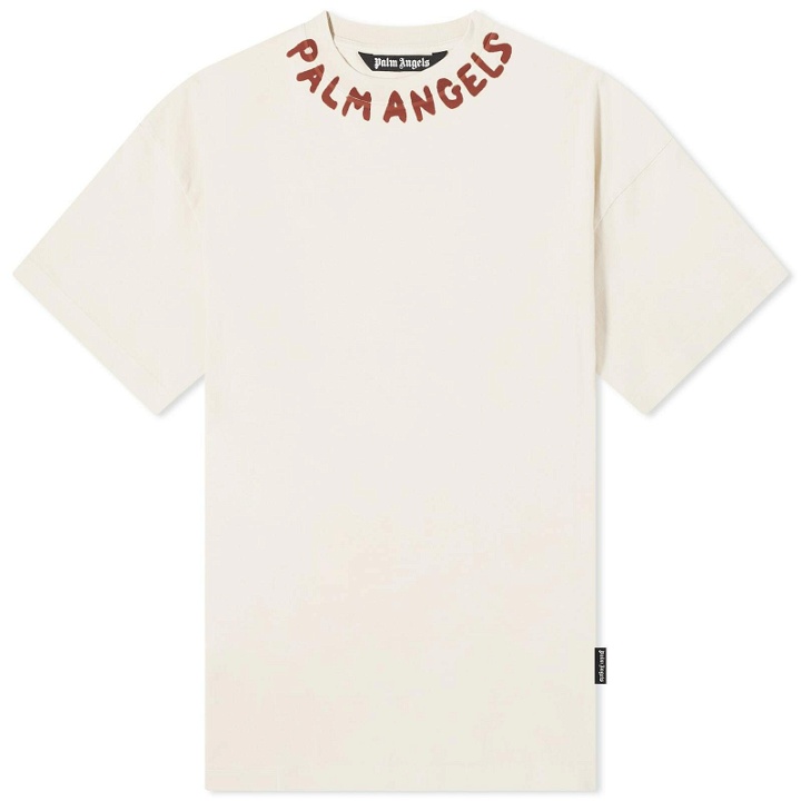 Photo: Palm Angels Men's Neck Logo T-Shirt in Off White
