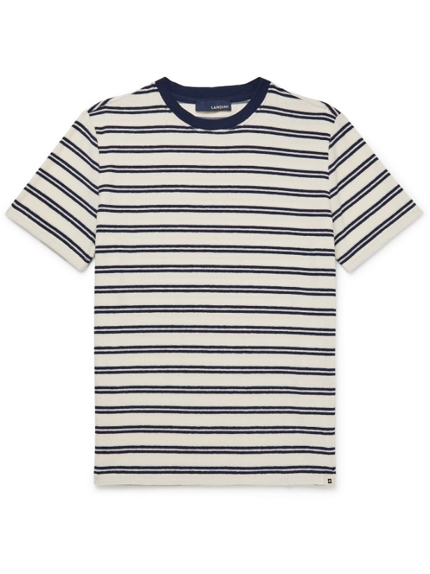 Photo: LARDINI - Striped Cotton-Blend Terry T-Shirt - Blue - S