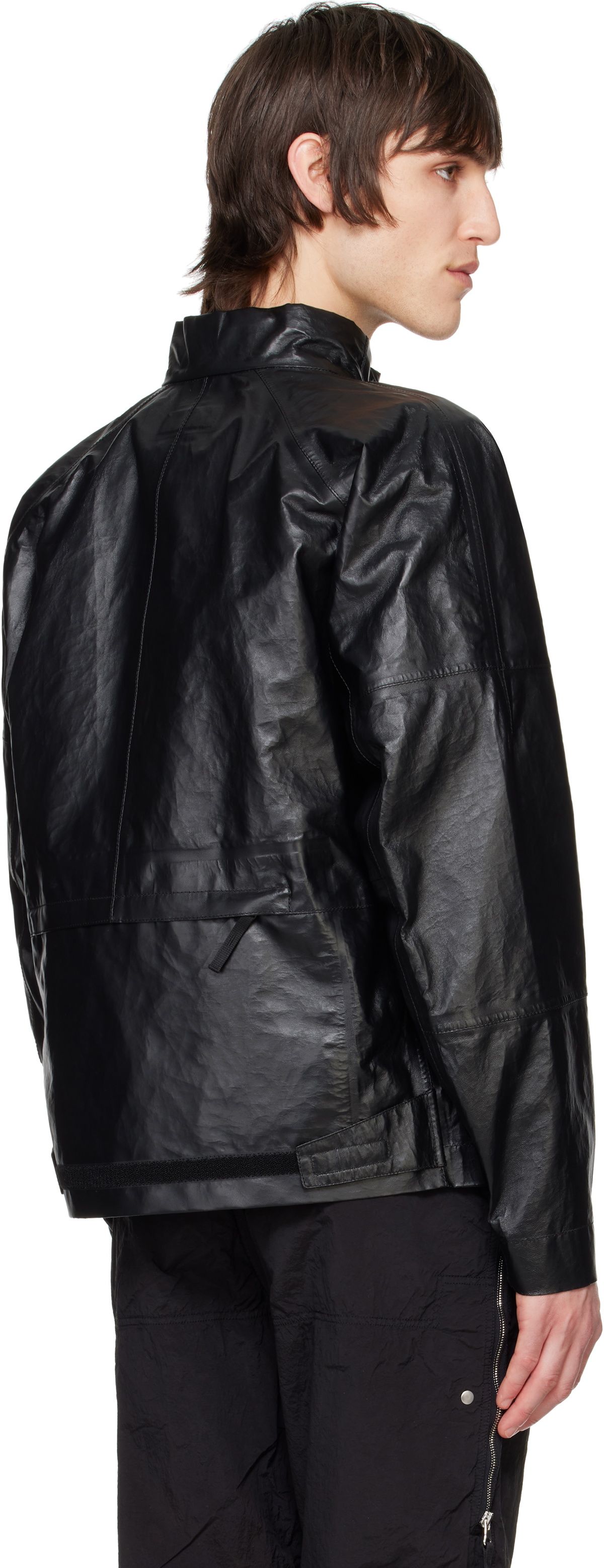 Stone Island Black Light Organza Leather Biker Jacket Stone Island