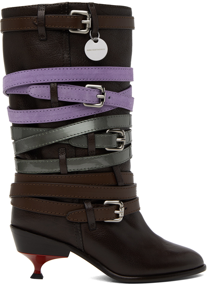 Kiko Kostadinov Brown Quad Belt Boots