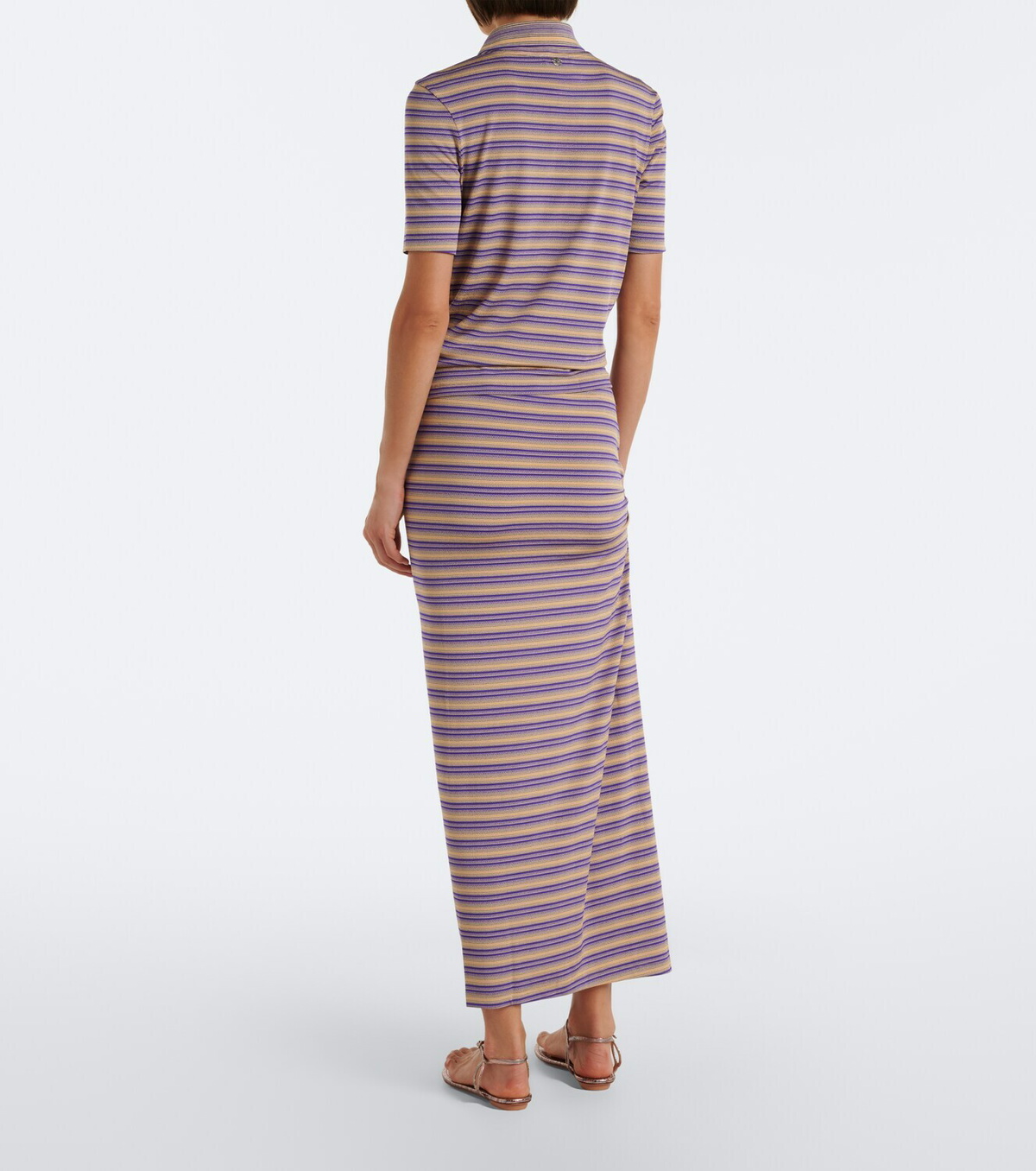 Rabanne Cutout gathered striped crêpe midi skirt
