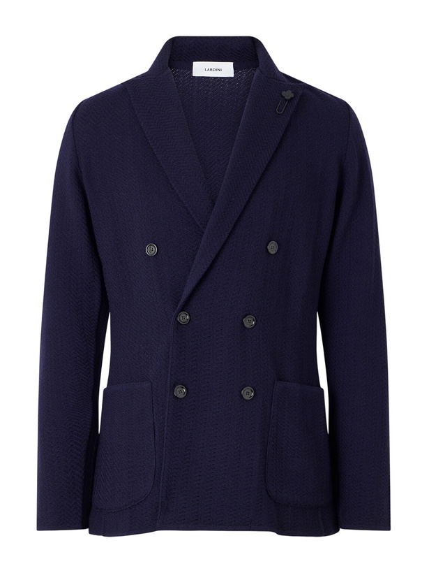 Photo: Lardini - Double-Breasted Knitted Virgin Wool Blazer - Blue
