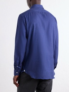 De Petrillo - Cutaway-Collar Brushed Cotton-Twill Shirt - Blue