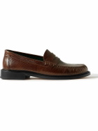 VINNY's - Yardee Lizard-Effect Leather Penny Loafers - Brown