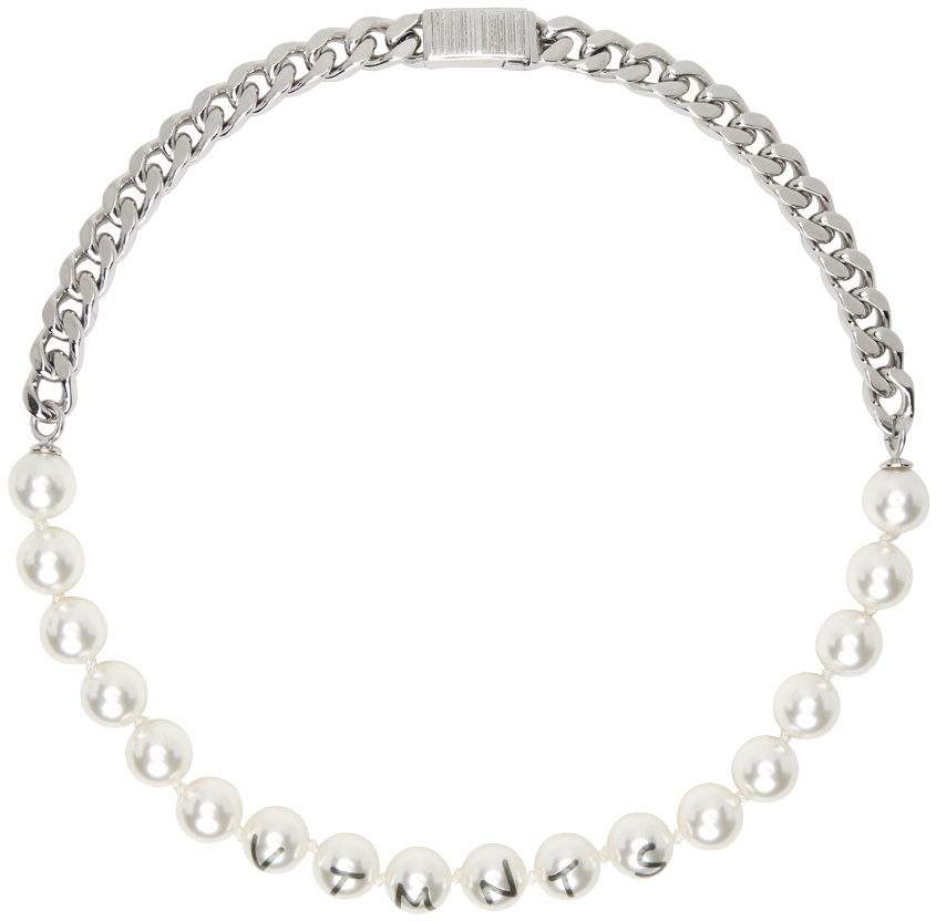 VTMNTS Silver & White Pearl Chain Necklace