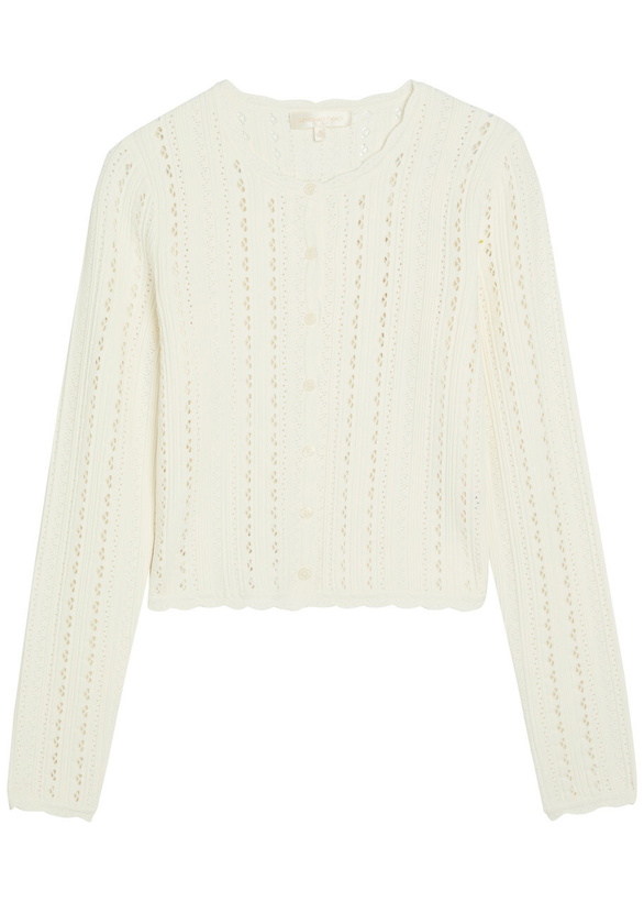 Photo: Loveshackfancy Peridot Cropped Pointelle-knit Cardigan White