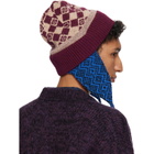 Dries Van Noten Burgundy & Blue Jacquard Wool Beanie