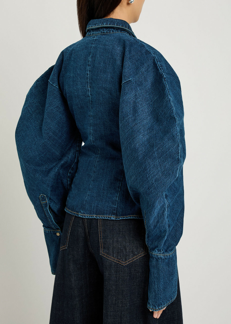 A.W.A.K.E Mode Puff-sleeve Denim Shirt Blue